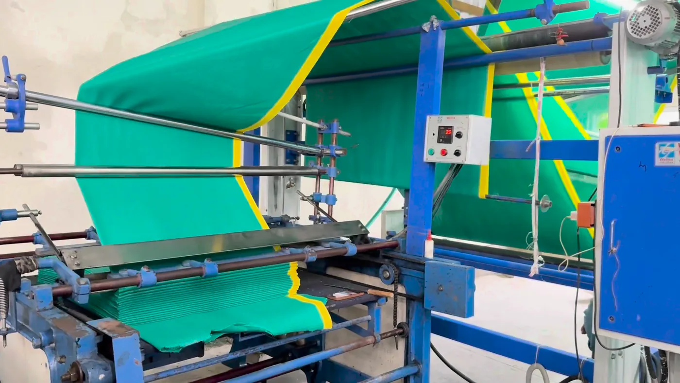 Net being drawn across the finishing frame